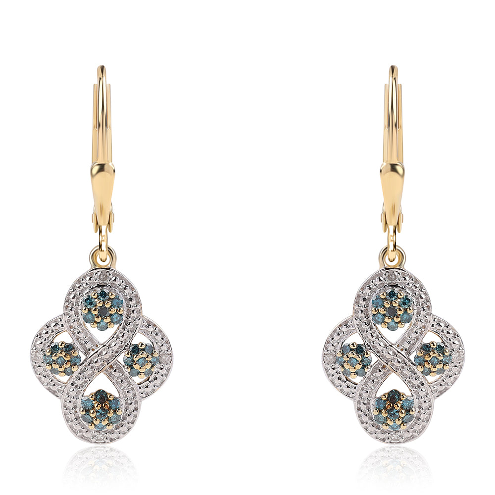 Pozlacené 925 / 1000 Sterlingové Stříbro Náušnice s Modrým Diamantem a Bílým Diamantem