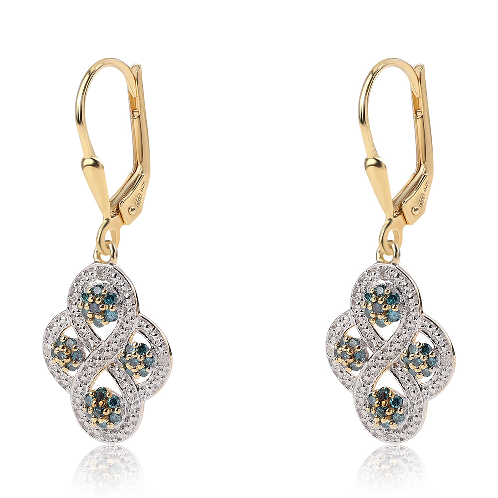 Pozlacené 925 / 1000 Sterlingové Stříbro Náušnice s Modrým Diamantem a Bílým Diamantem