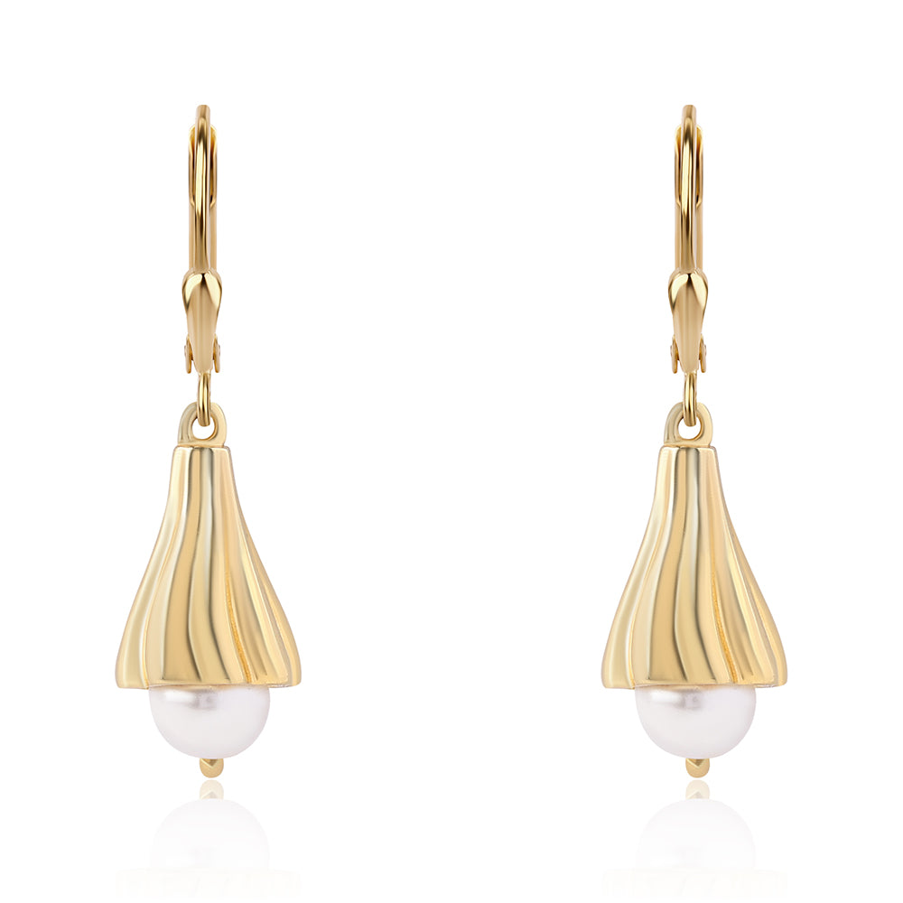 Pozlacené 925 / 1000 Sterlingové Stříbro Náušnice s Bílou Sladkovodní Perlou 3 