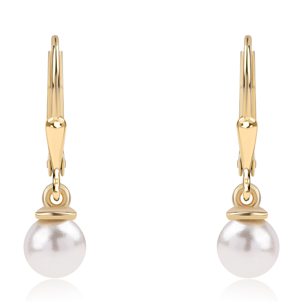 Pozlacené 925 / 1000 Sterlingové Stříbro Náušnice s Bílou Sladkovodní Perlou