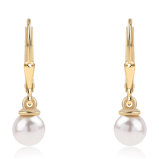 Pozlacené 925 / 1000 Sterlingové Stříbro Náušnice s Bílou Sladkovodní Perlou