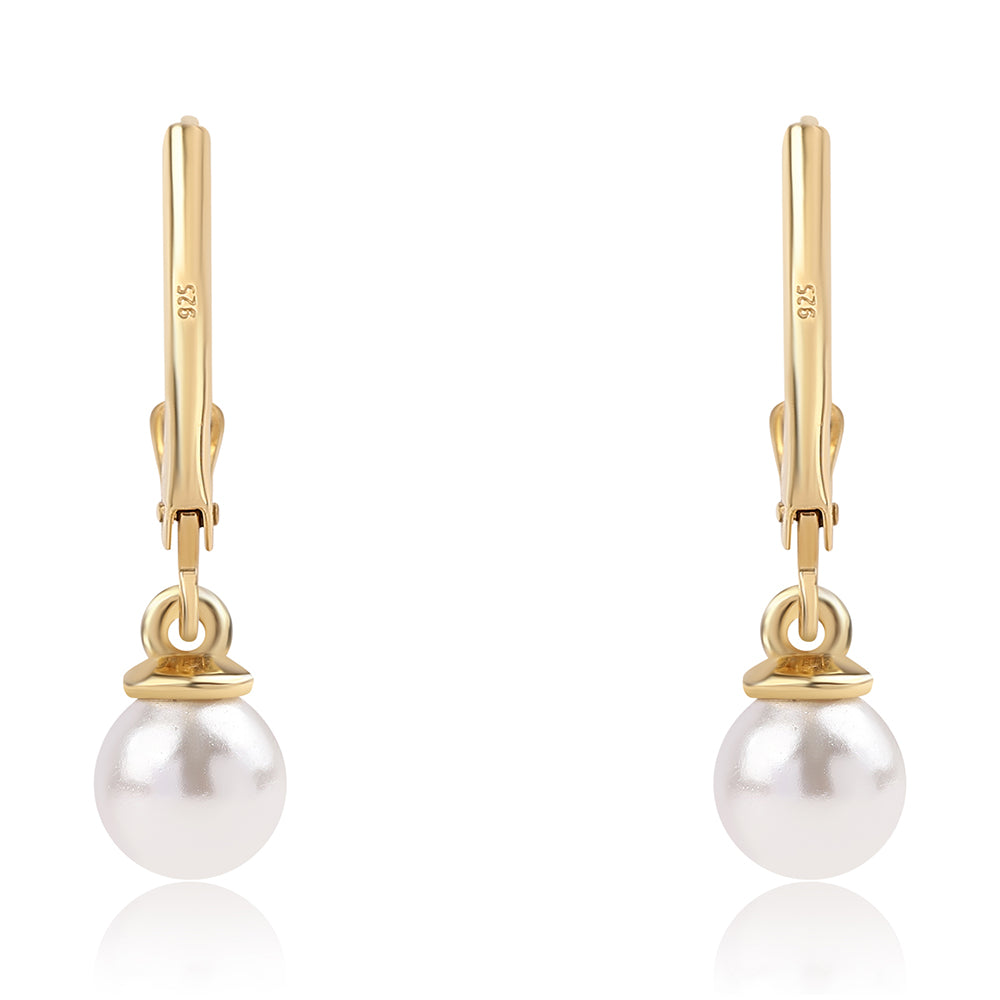 Pozlacené 925 / 1000 Sterlingové Stříbro Náušnice s Bílou Sladkovodní Perlou 3 
