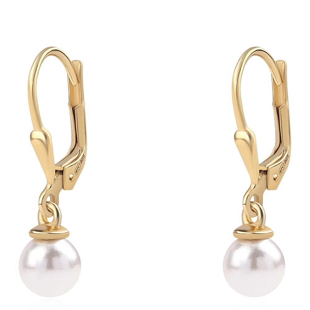 Pozlacené 925 / 1000 Sterlingové Stříbro Náušnice s Bílou Sladkovodní Perlou