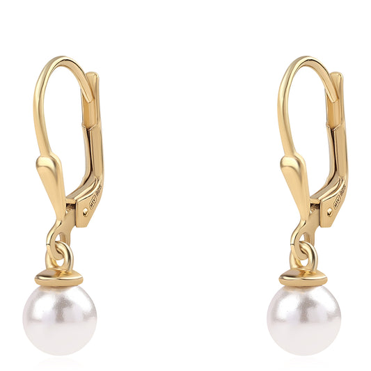 Pozlacené 925 / 1000 Sterlingové Stříbro Náušnice s Bílou Sladkovodní Perlou