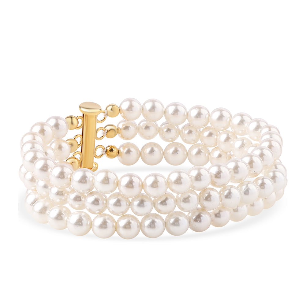 Pozlacený 925 / 1000 Sterlingové Stříbro Náramek s Bílou Sladkovodní Perlou 1 