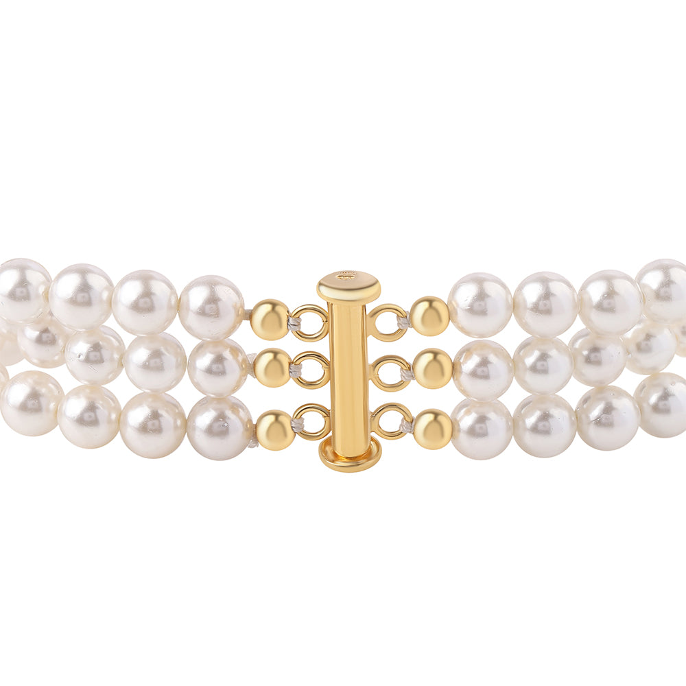 Pozlacený 925 / 1000 Sterlingové Stříbro Náramek s Bílou Sladkovodní Perlou 3 