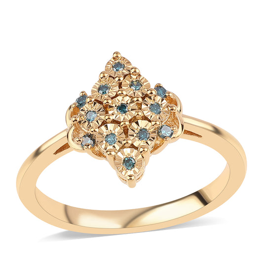 Pozlacené Stříbro 925/1000 - Prsten s Modrým Diamantem - Karátové číslo: 0.09. přibližná hmotnost: 2.51 gramů