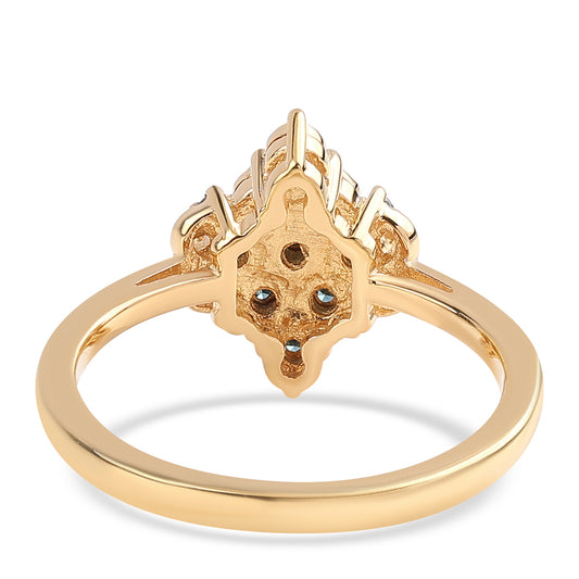 Pozlacené Stříbro 925/1000 - Prsten s Modrým Diamantem - Karátové číslo: 0.09. přibližná hmotnost: 2.51 gramů