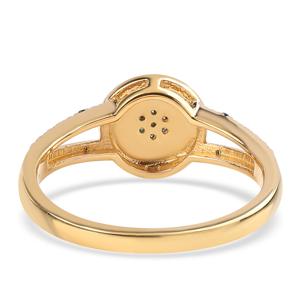 Pozlacený 925 / 1000 Sterlingové Stříbro Prsten s Modrým Diamantem a Bílým Diamantem