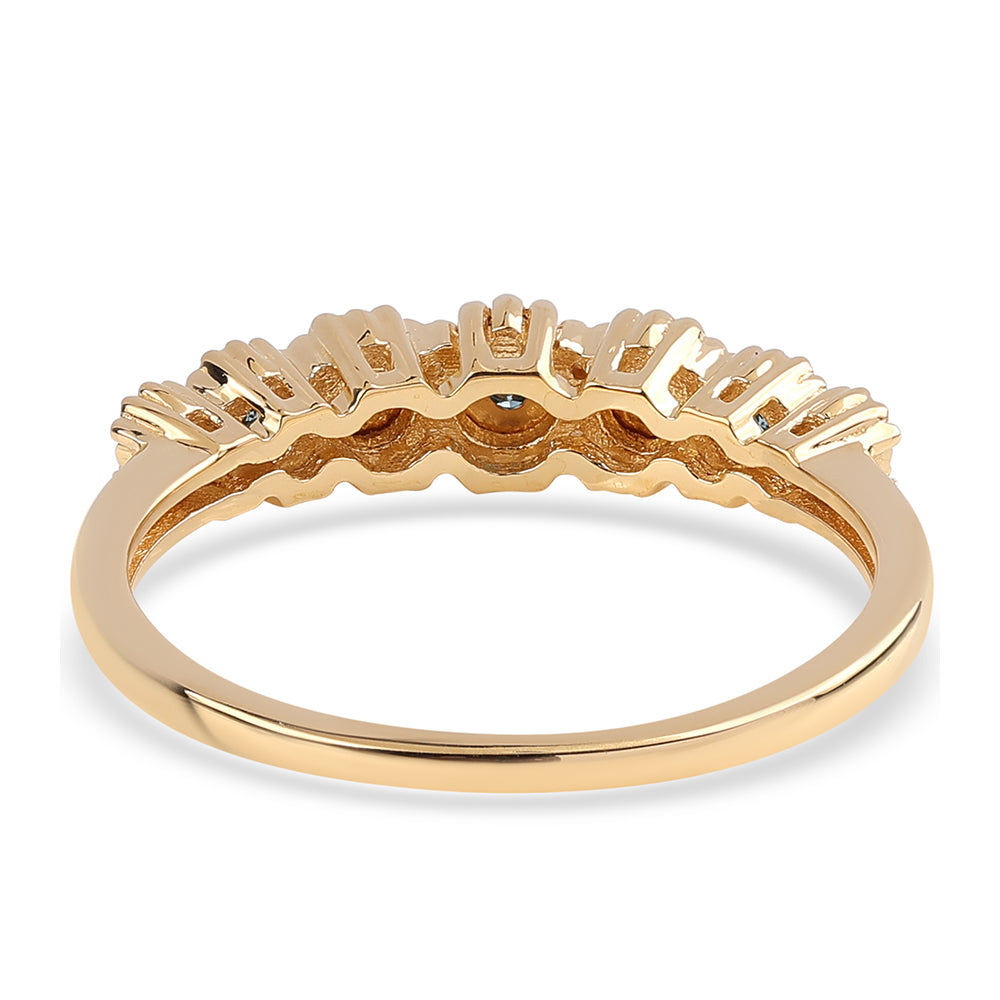 Pozlacené Stříbro 925/1000 - Prsten s Modrým Diamantem - Karátové číslo: 0.04. přibližná hmotnost: 2.47 gramů