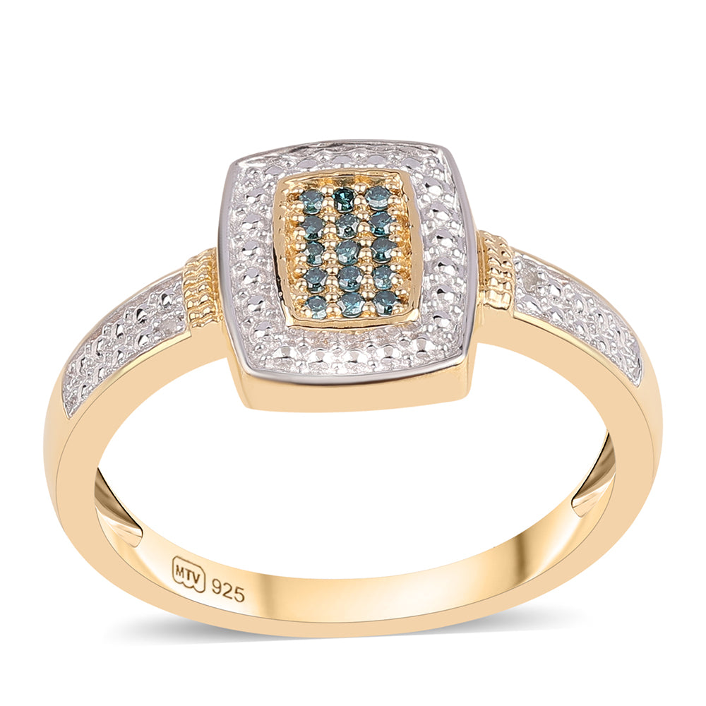 Pozlacený 925 / 1000 Sterlingové Stříbro Prsten s Modrým Diamantem a Bílým Topazem