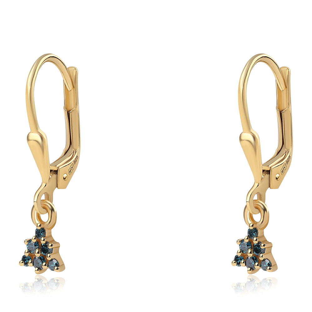 Pozlacené 925 / 1000 Sterlingové Stříbro Náušnice s Modrým Diamantem a Bílým Diamantem