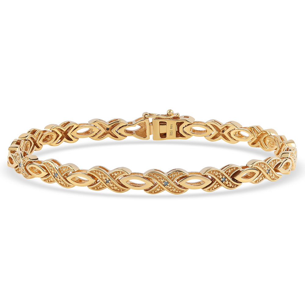 Pozlacený 925 / 1000 Sterlingové Stříbro Náramek s Modrým Diamantem