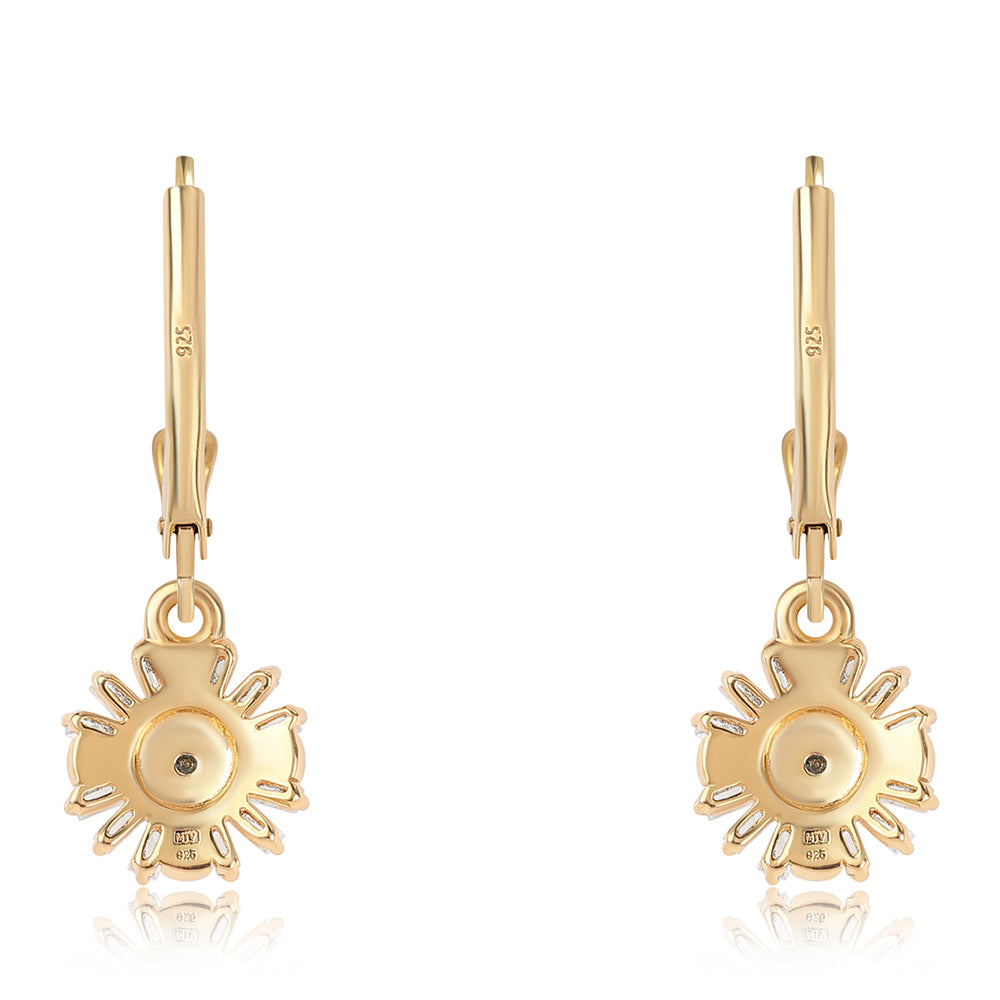 Pozlacené Stříbro 925/1000 - Náušnice s Modrým Diamantem a Bílým Topazem - Karátové číslo: 0.18. přibližná hmotnost: 1.85 gramů