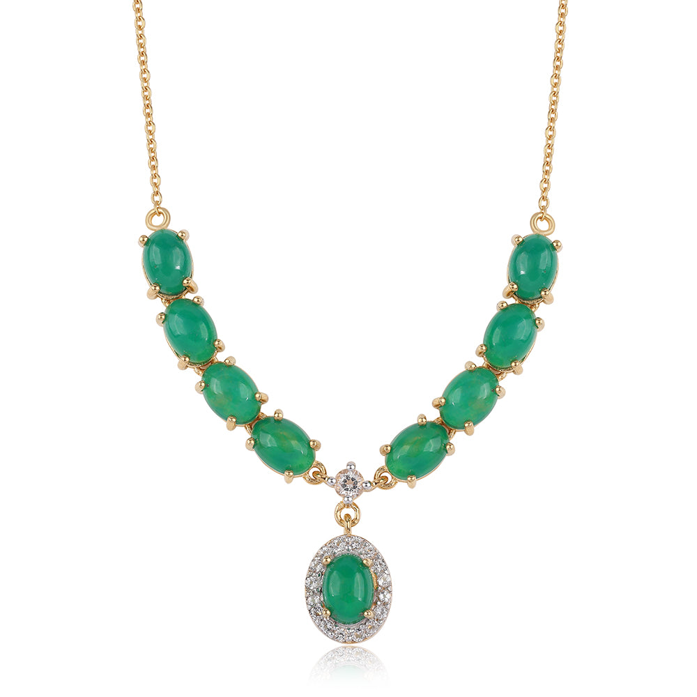 Pozlacený 925 / 1000 Sterlingové Stříbro Náhrdelník se Zeleným Etiopským Opálem z Lega Dembi a Bílým Topazem