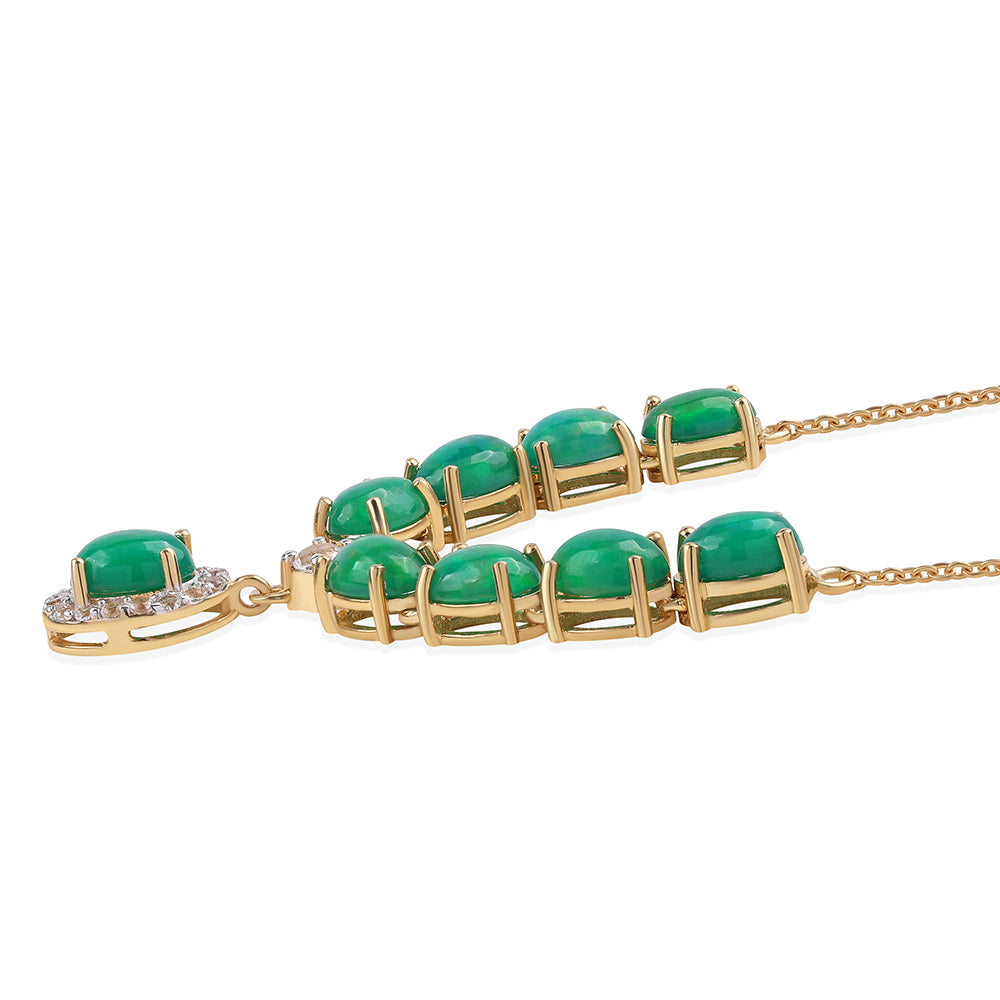 Pozlacený 925 / 1000 Sterlingové Stříbro Náhrdelník se Zeleným Etiopským Opálem z Lega Dembi a Bílým Topazem 2 