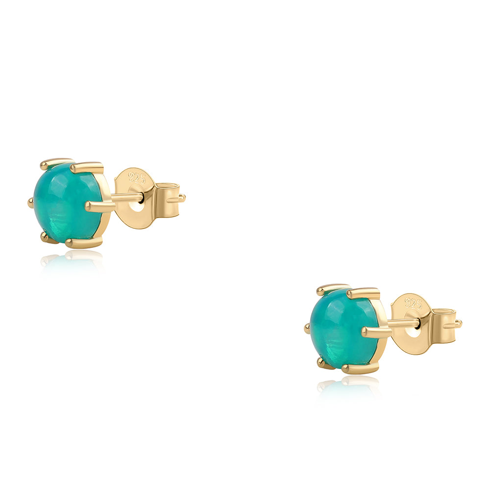 Pozlacené 925 / 1000 Sterlingové Stříbro Náušnice se Zeleným Etiopským Opálem z Lega Dembi 1 