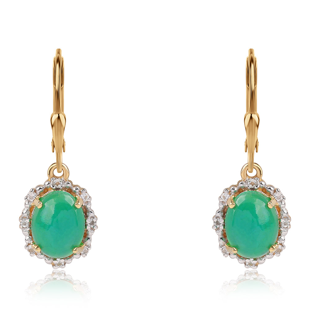 Pozlacené 925 / 1000 Sterlingové Stříbro Náušnice se Zeleným Etiopským Opálem z Lega Dembi a Bílým Topazem 2 