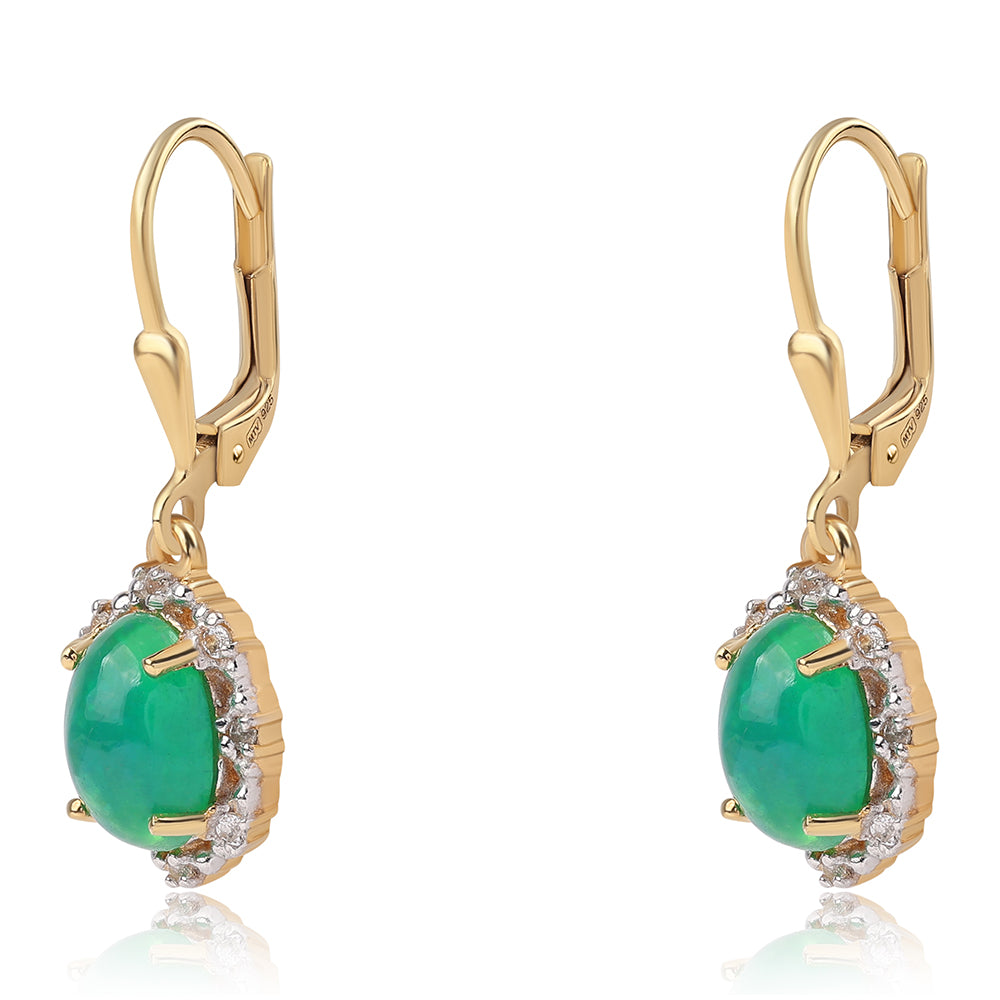 Pozlacené 925 / 1000 Sterlingové Stříbro Náušnice se Zeleným Etiopským Opálem z Lega Dembi a Bílým Topazem