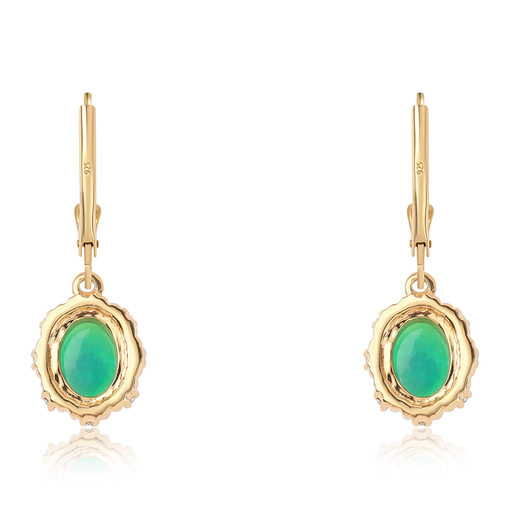 Pozlacené 925 / 1000 Sterlingové Stříbro Náušnice se Zeleným Etiopským Opálem z Lega Dembi a Bílým Topazem 3 