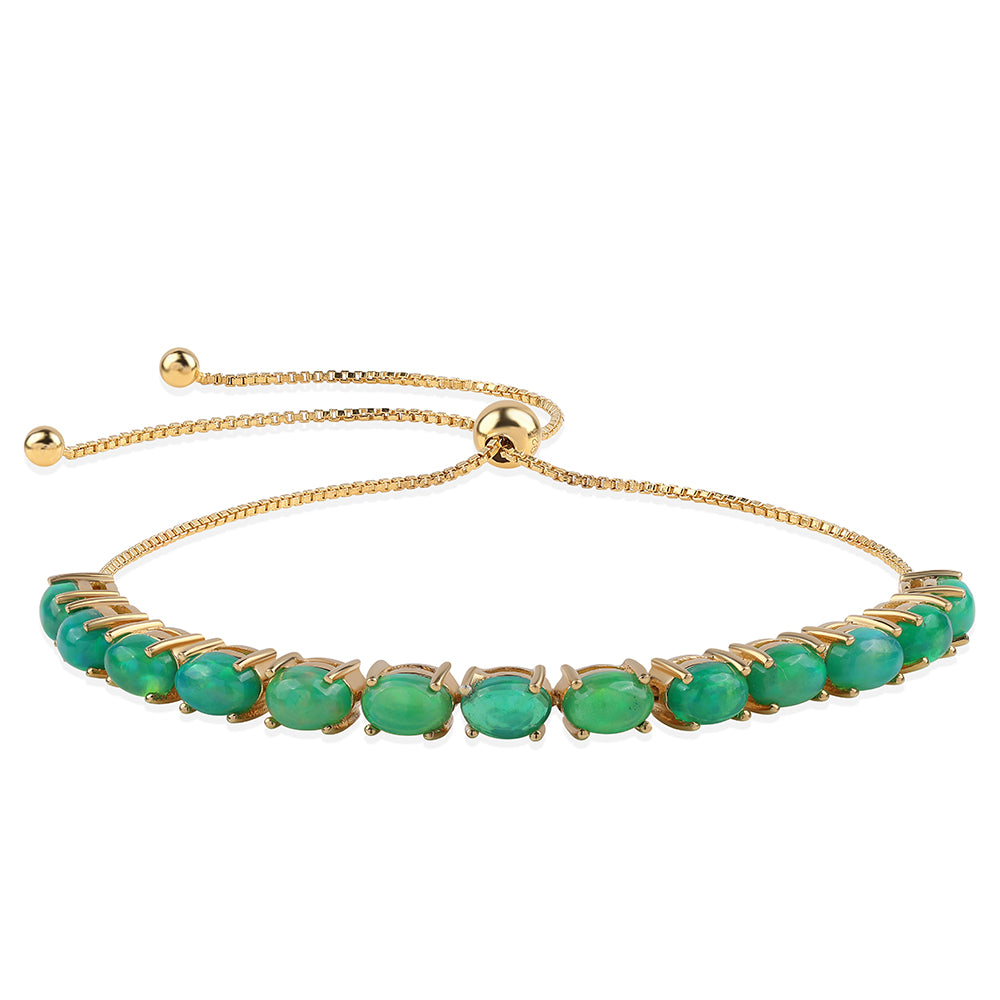 Pozlacený 925 / 1000 Sterlingové Stříbro Náramek se Zeleným Etiopským Opálem z Lega Dembi