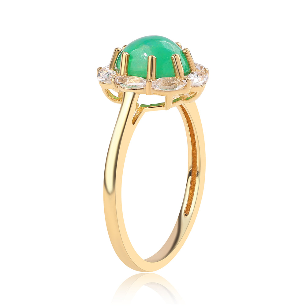 Pozlacený 925 / 1000 Sterlingové Stříbro Prsten se Zeleným Etiopským Opálem z Lega Dembi a Bílým Topazem 3 