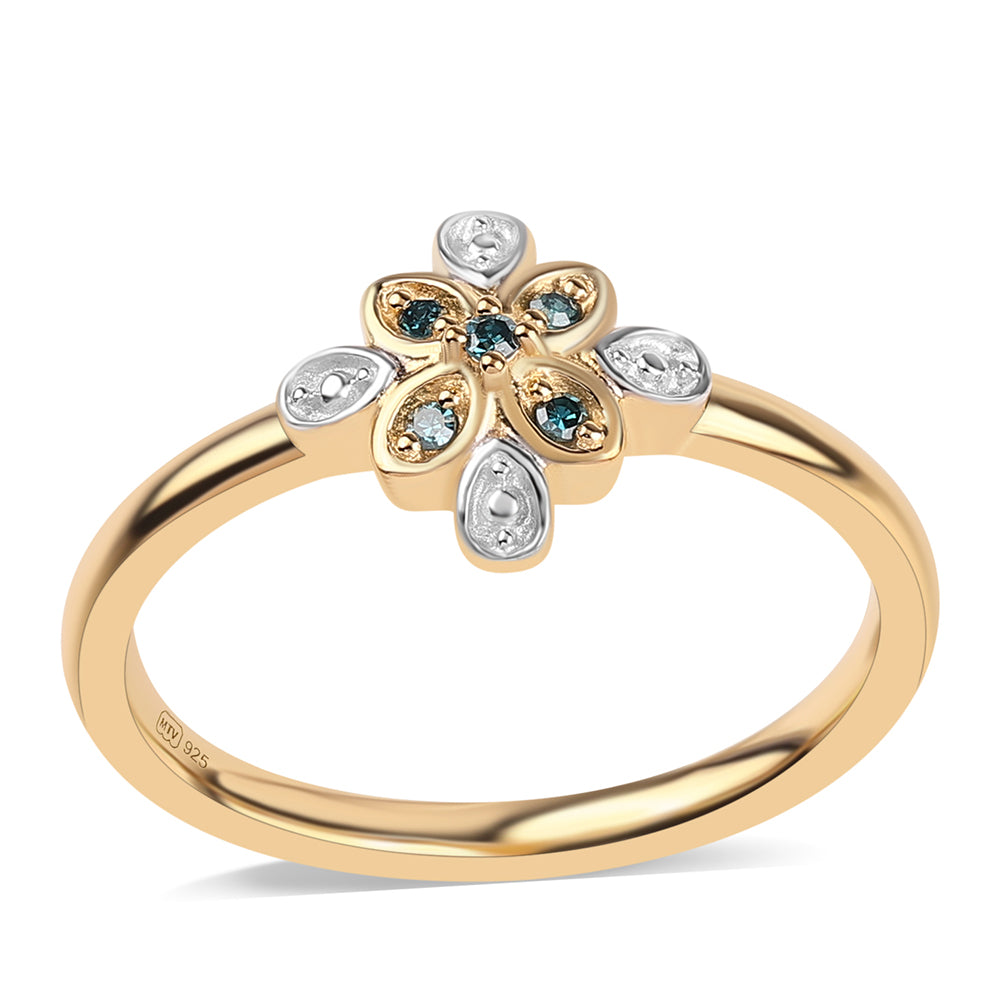 Pozlacené Stříbro 925/1000 - Prsten s Modrým Diamantem - Karátové číslo: 0.04. přibližná hmotnost: 2.22 gramů 1 