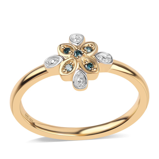 Pozlacené Stříbro 925/1000 - Prsten s Modrým Diamantem - Karátové číslo: 0.04. přibližná hmotnost: 2.22 gramů