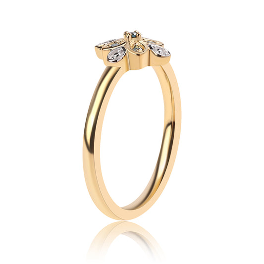 Pozlacené Stříbro 925/1000 - Prsten s Modrým Diamantem - Karátové číslo: 0.04. přibližná hmotnost: 2.22 gramů