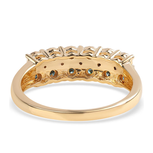 Pozlacený 925 / 1000 Sterlingové Stříbro Prsten s Modrým Diamantem a Bílým Diamantem