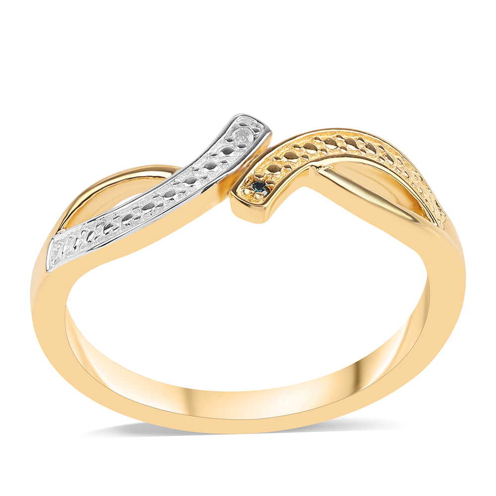 Pozlacené Stříbro 925/1000 - Prsten s Modrým Diamantem a Bílým Topazem - Karátové číslo: 0.01. přibližná hmotnost: 2.46 gramů