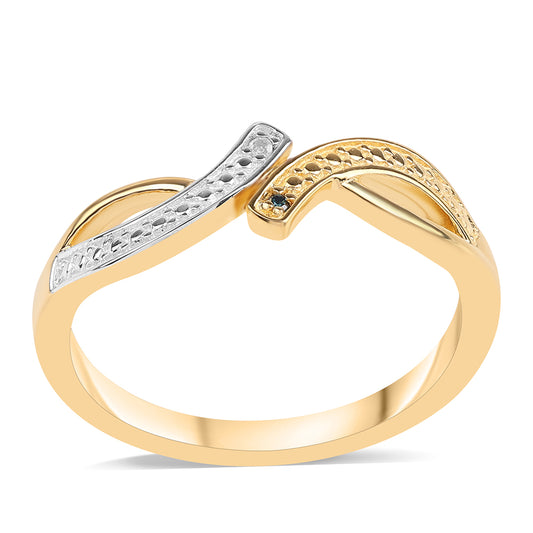 Pozlacené Stříbro 925/1000 - Prsten s Modrým Diamantem a Bílým Topazem - Karátové číslo: 0.01. přibližná hmotnost: 2.46 gramů