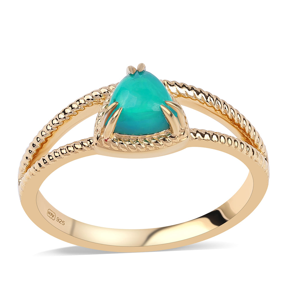 Pozlacené Stříbro 925/1000 - Prsten se Zeleným Etiopským Opálem z Lega Dembi - Karátové číslo: 0.56. přibližná hmotnost: 2.79 gramů