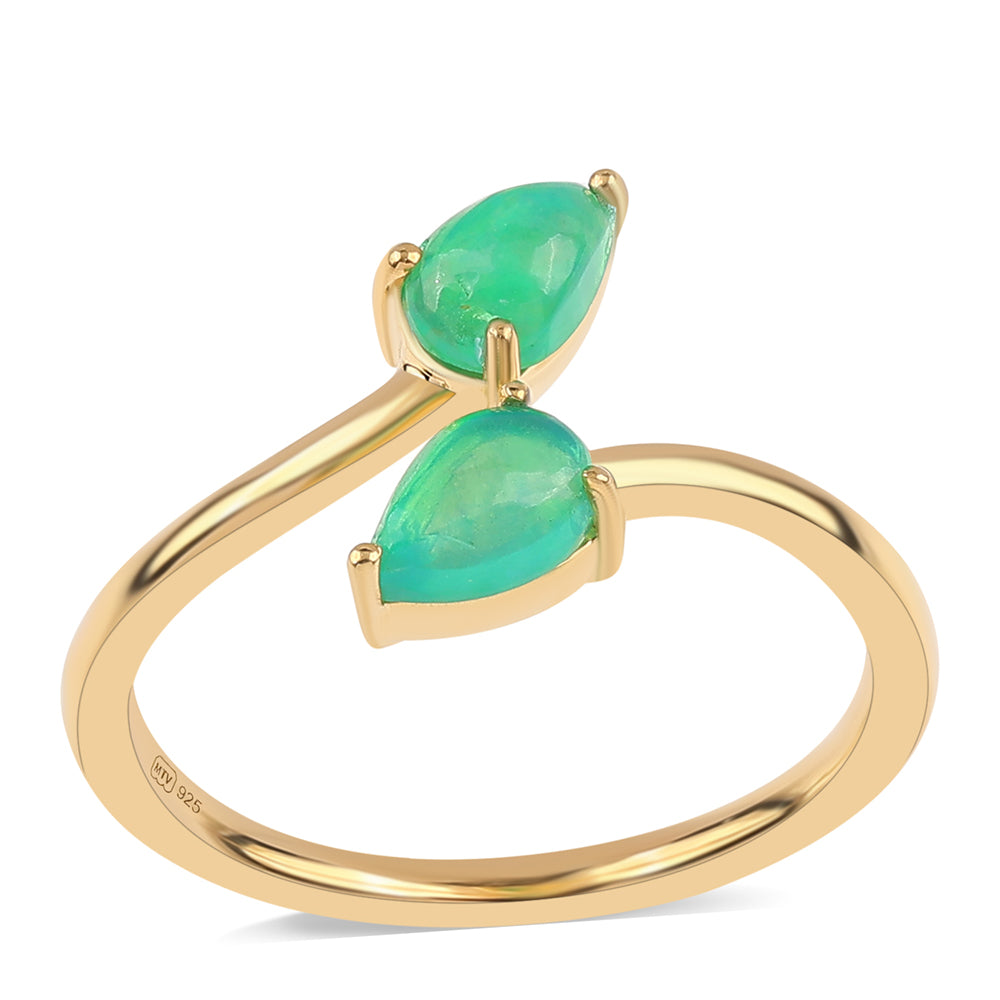 Pozlacený 925 / 1000 Sterlingové Stříbro Prsten se Zeleným Etiopským Opálem z Lega Dembi