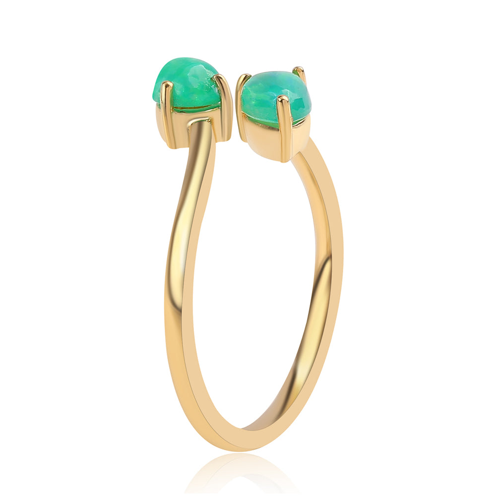 Pozlacený 925 / 1000 Sterlingové Stříbro Prsten se Zeleným Etiopským Opálem z Lega Dembi