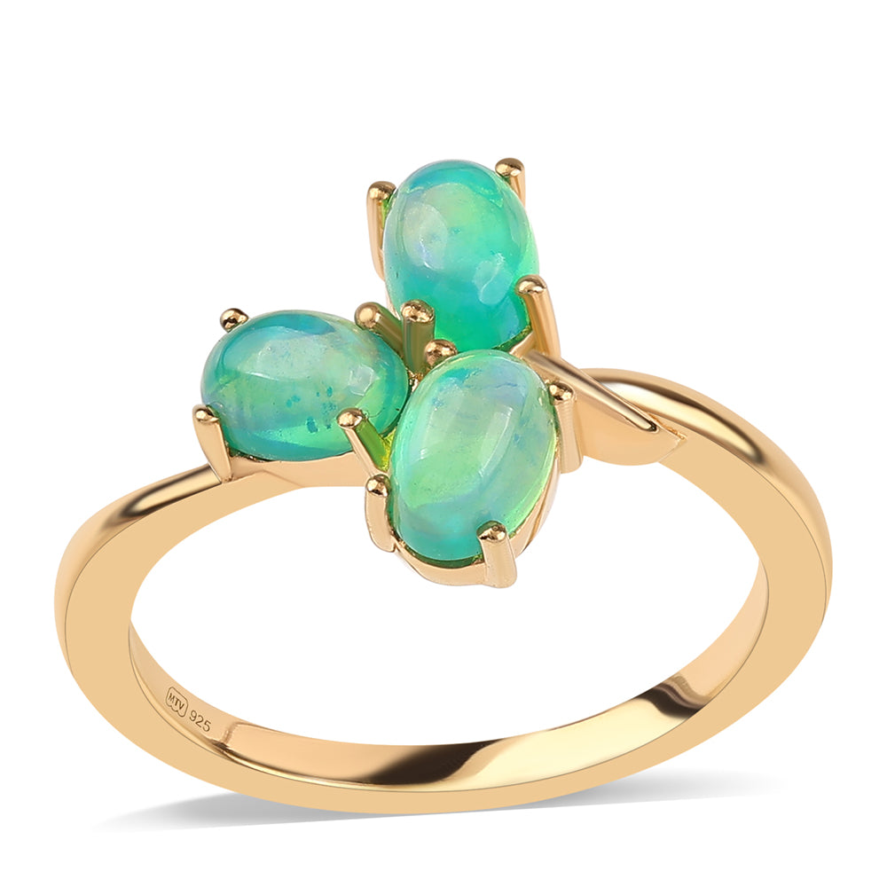 Pozlacené Stříbro 925/1000 - Prsten se Zeleným Etiopským Opálem z Lega Dembi - Karátové číslo: 1.02. přibližná hmotnost: 2.44 gramů 1 