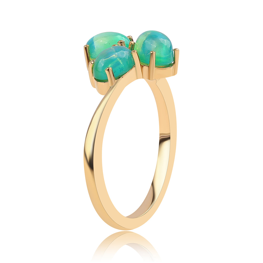 Pozlacené Stříbro 925/1000 - Prsten se Zeleným Etiopským Opálem z Lega Dembi - Karátové číslo: 1.02. přibližná hmotnost: 2.44 gramů 2 