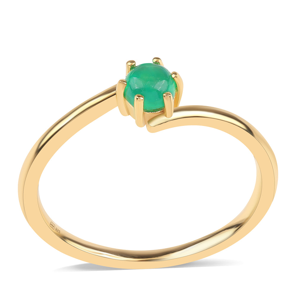 Pozlacené Stříbro 925/1000 - Prsten se Zeleným Etiopským Opálem z Lega Dembi - Karátové číslo: 0.32. přibližná hmotnost: 1.68 gramů