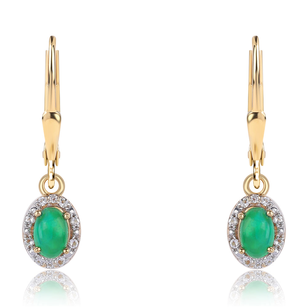 Pozlacené 925 / 1000 Sterlingové Stříbro Náušnice se Zeleným Etiopským Opálem z Lega Dembi a Bílým Topazem