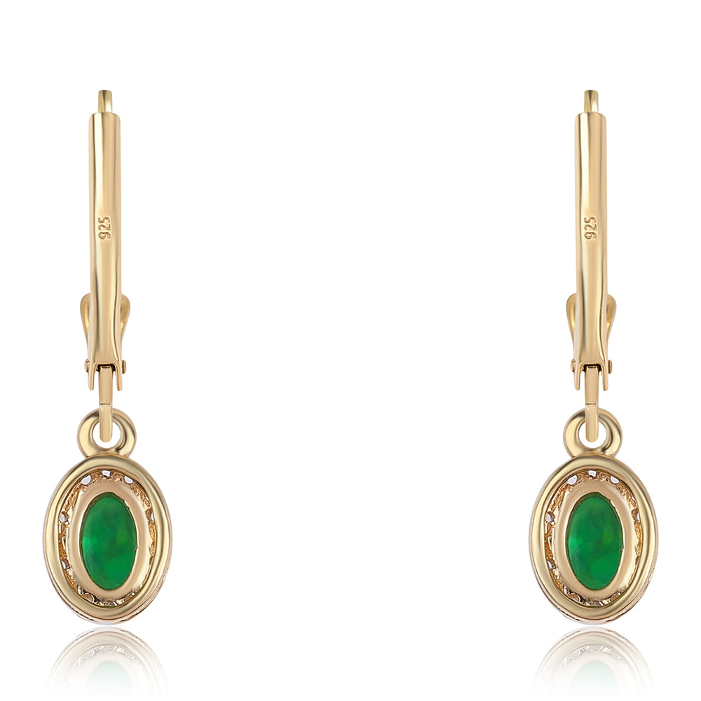 Pozlacené 925 / 1000 Sterlingové Stříbro Náušnice se Zeleným Etiopským Opálem z Lega Dembi a Bílým Topazem 3 