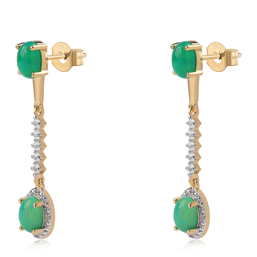 Pozlacené 925 / 1000 Sterlingové Stříbro Náušnice se Zeleným Etiopským Opálem z Lega Dembi a Bílým Topazem