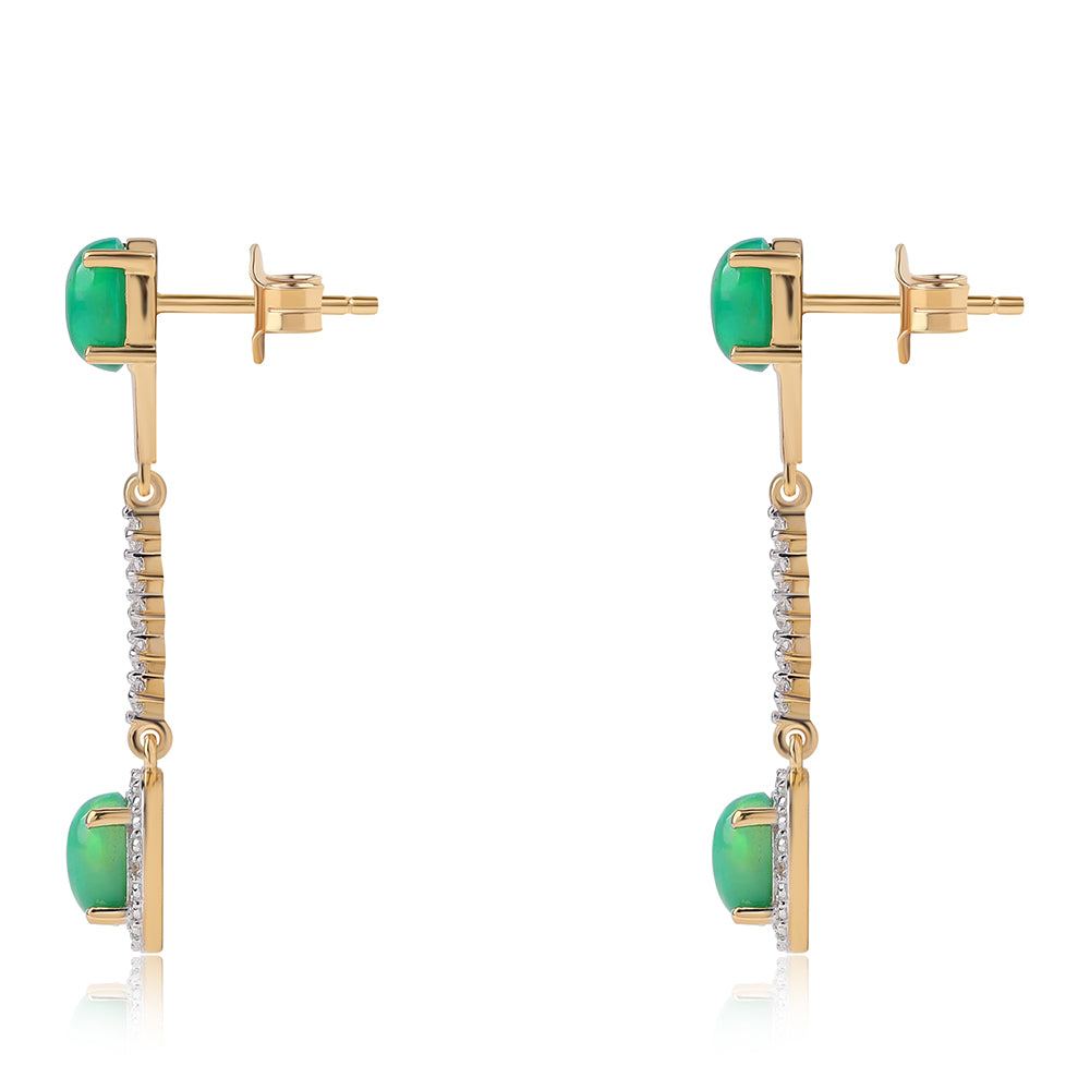 Pozlacené 925 / 1000 Sterlingové Stříbro Náušnice se Zeleným Etiopským Opálem z Lega Dembi a Bílým Topazem 3 