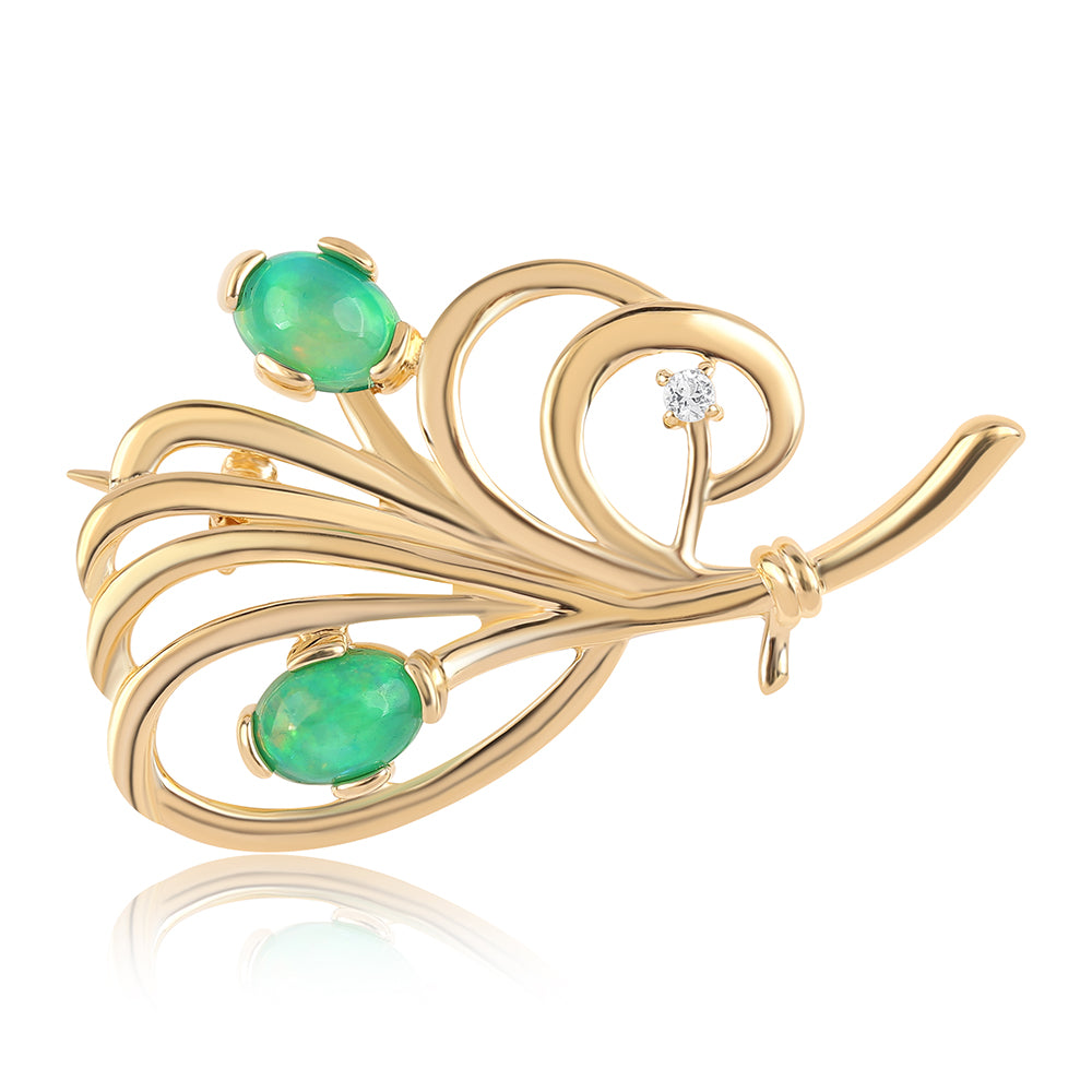 Pozlacený 925 / 1000 Sterlingové Stříbro Brož se Zeleným Etiopským Opálem z Lega Dembi a Bílým Topazem 1 