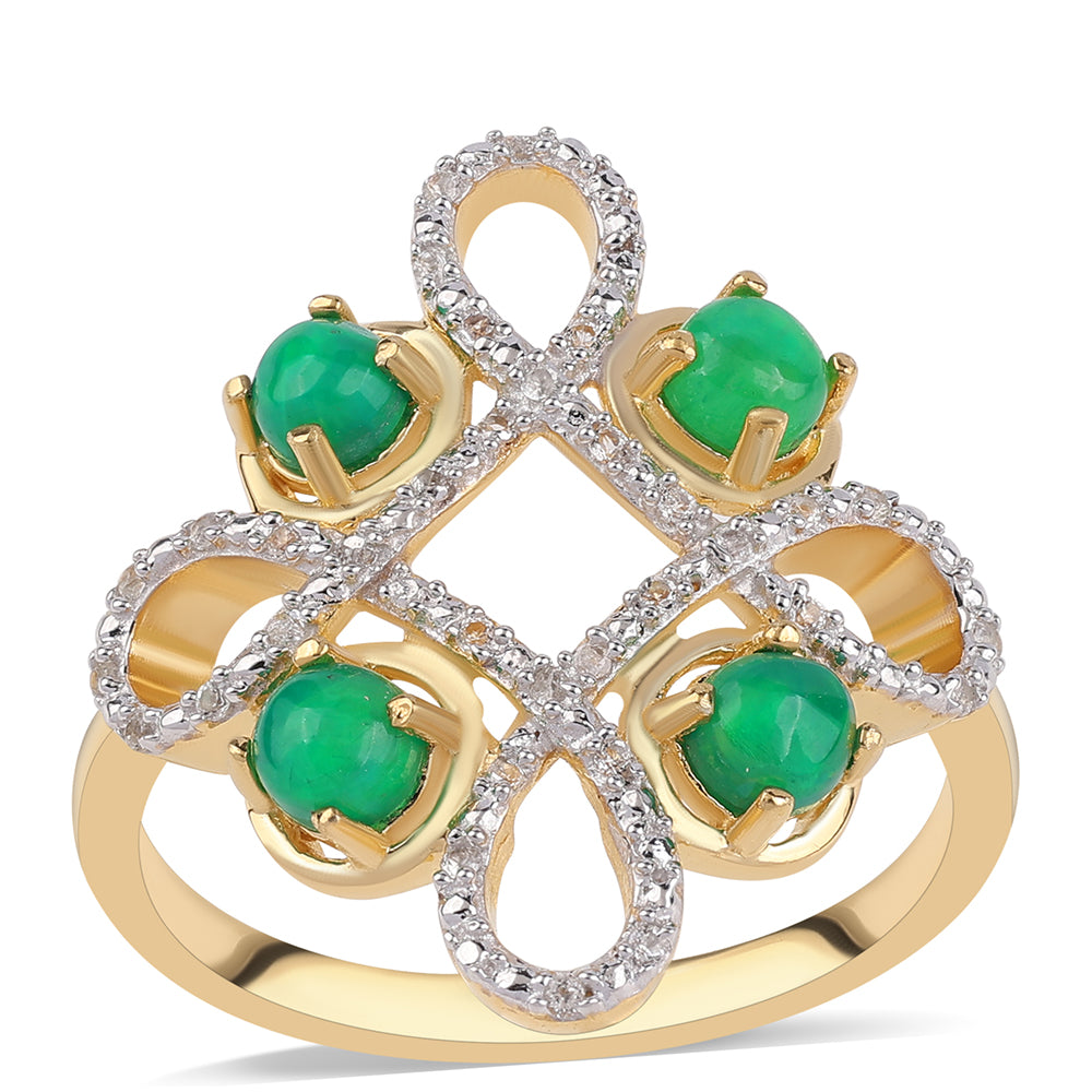 Pozlacený 925 / 1000 Sterlingové Stříbro Prsten se Zeleným Etiopským Opálem z Lega Dembi a Bílým Topazem