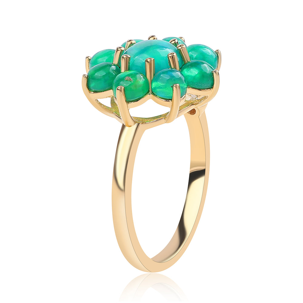 Pozlacený 925 / 1000 Sterlingové Stříbro Prsten se Zeleným Etiopským Opálem z Lega Dembi a Bílým Topazem 3 