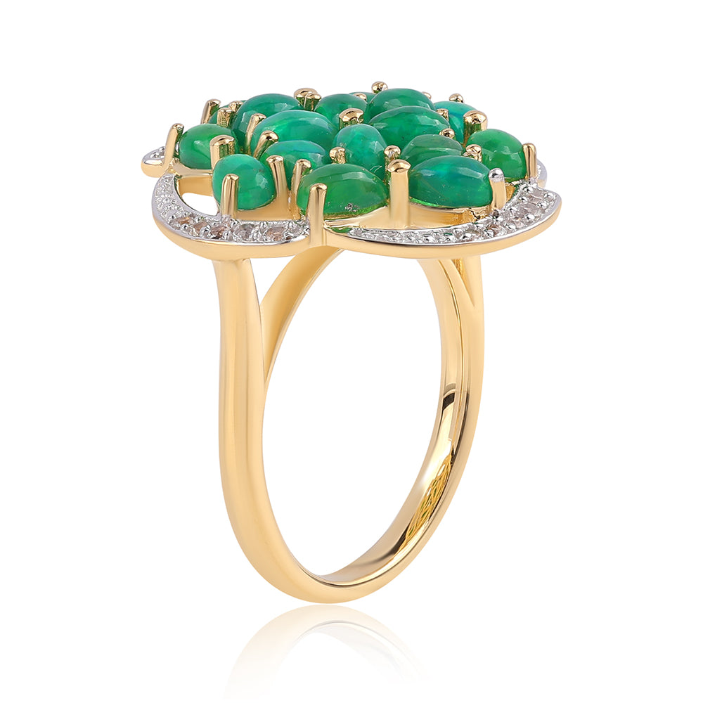 Pozlacený 925 / 1000 Sterlingové Stříbro Prsten se Zeleným Etiopským Opálem z Lega Dembi a Bílým Topazem