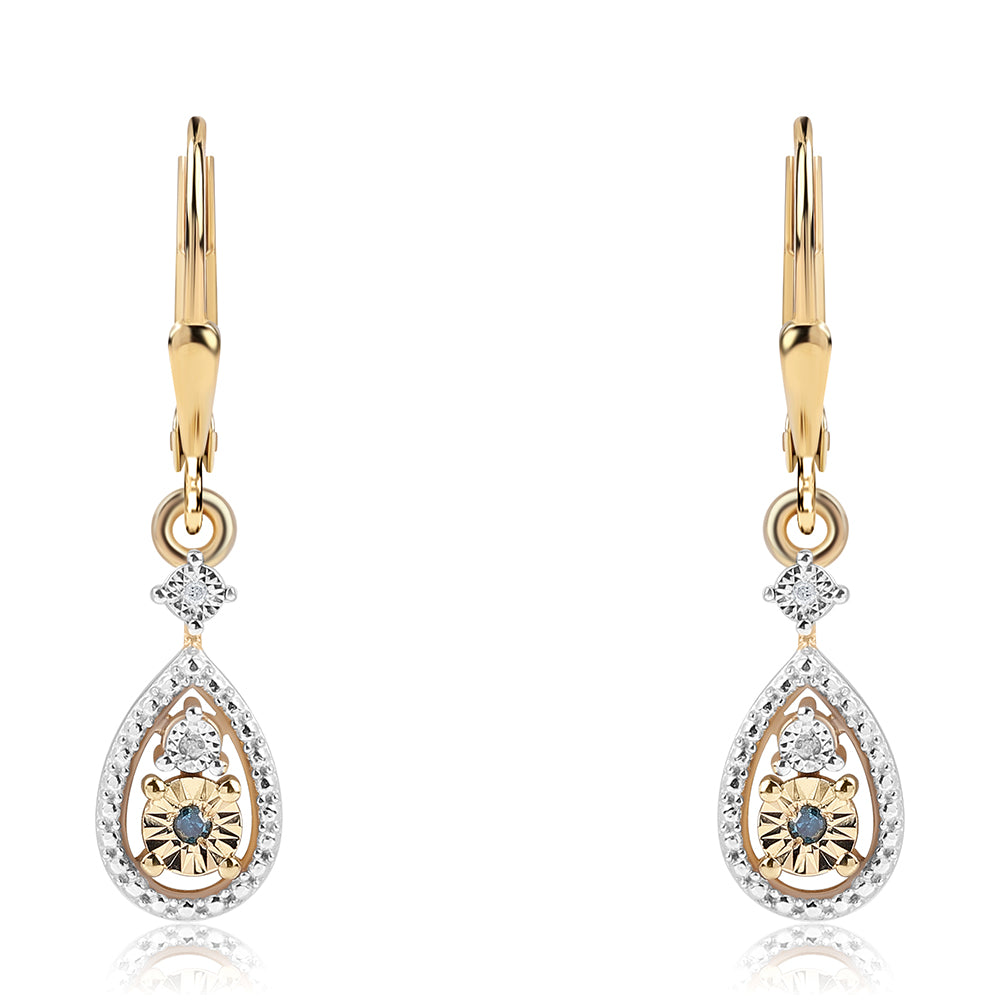 Pozlacené 925 / 1000 Sterlingové Stříbro Náušnice s Modrým Diamantem a Bílým Diamantem 1 