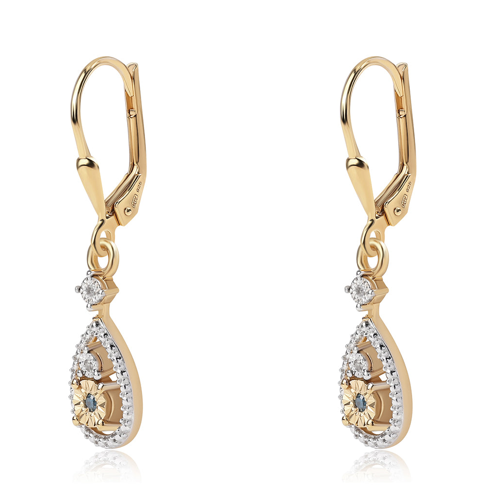 Pozlacené 925 / 1000 Sterlingové Stříbro Náušnice s Modrým Diamantem a Bílým Diamantem 2 