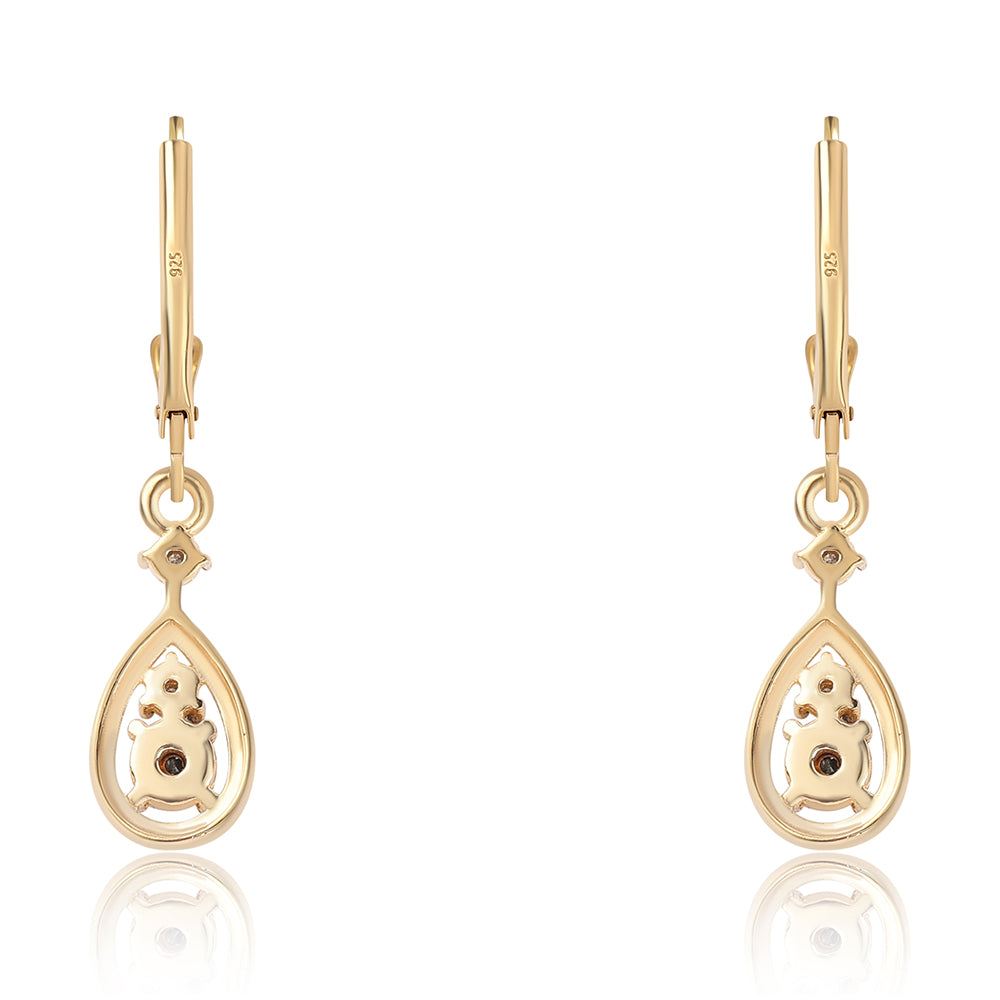 Pozlacené 925 / 1000 Sterlingové Stříbro Náušnice s Modrým Diamantem a Bílým Diamantem 3 