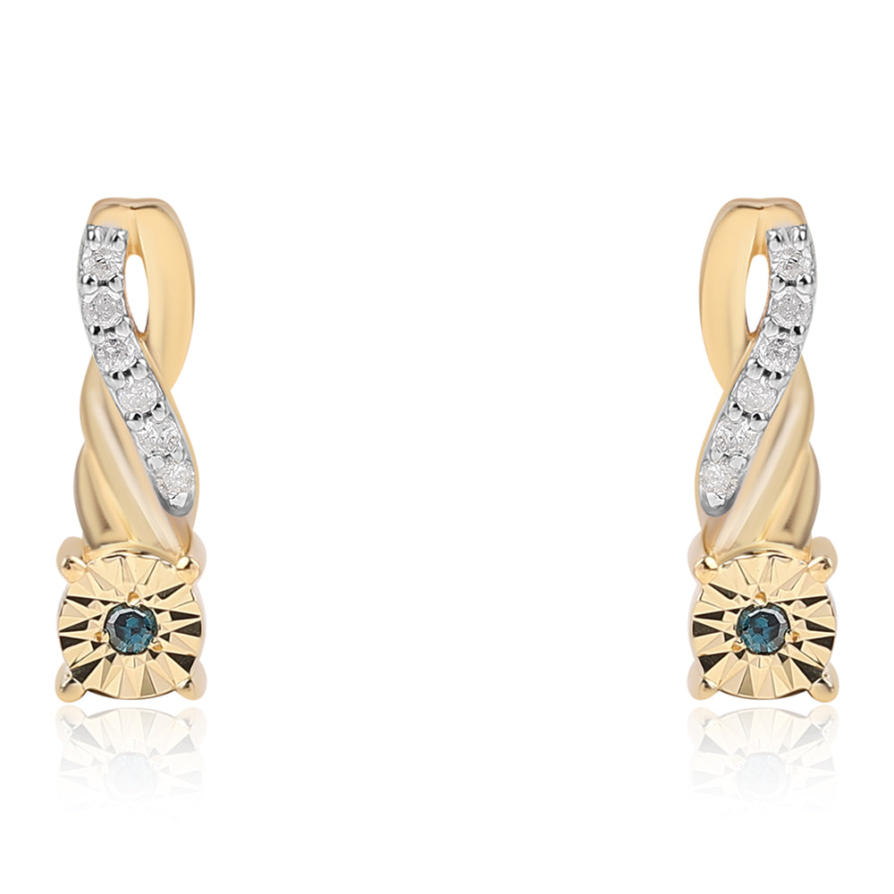 Pozlacené 925 / 1000 Sterlingové Stříbro Náušnice s Modrým Diamantem a Bílým Diamantem